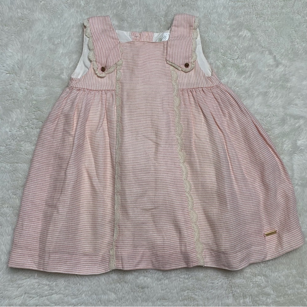 Pili Carrera Girl's Pink White Striped Sleeveless Dress Size 18M Made in Spain